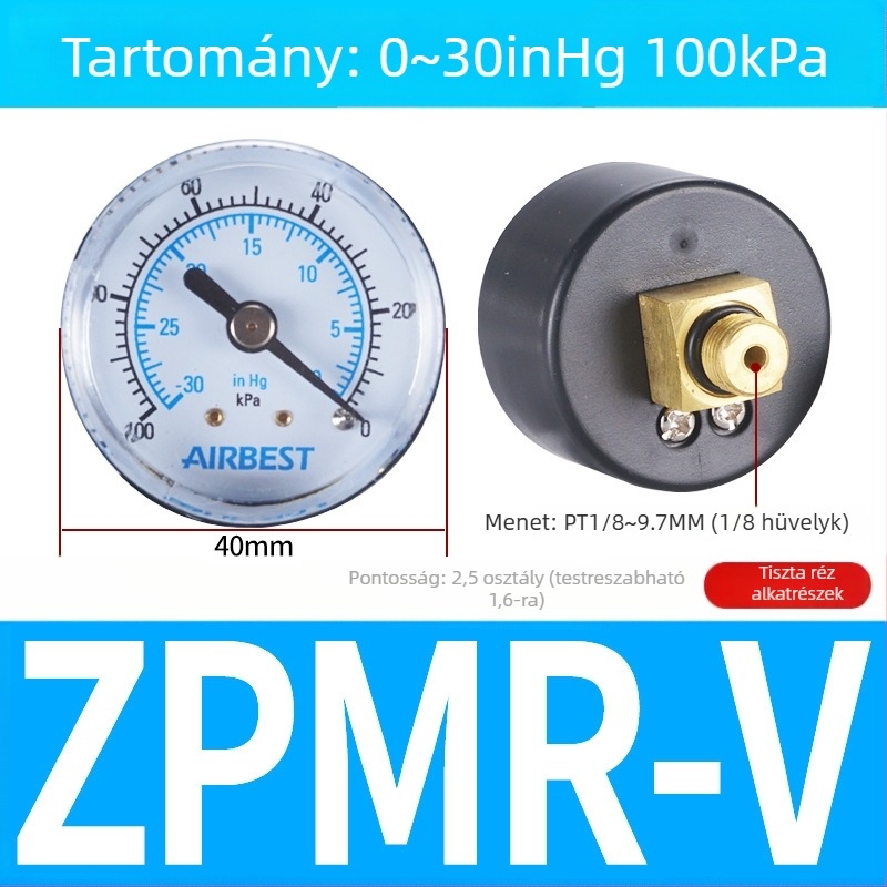 Pontos nyomásmérő légkompresszorhoz, 40 mm névleges átmérő, 0-1 tartomány, pontossági osztály 1.6, Modell Y40-01, NGS