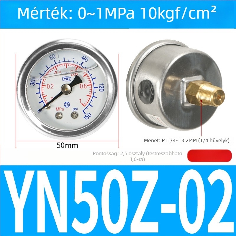Pontos nyomásmérő légkompresszorhoz, 40 mm névleges átmérő, 0-1 tartomány, pontossági osztály 1.6, Modell Y40-01, NGS