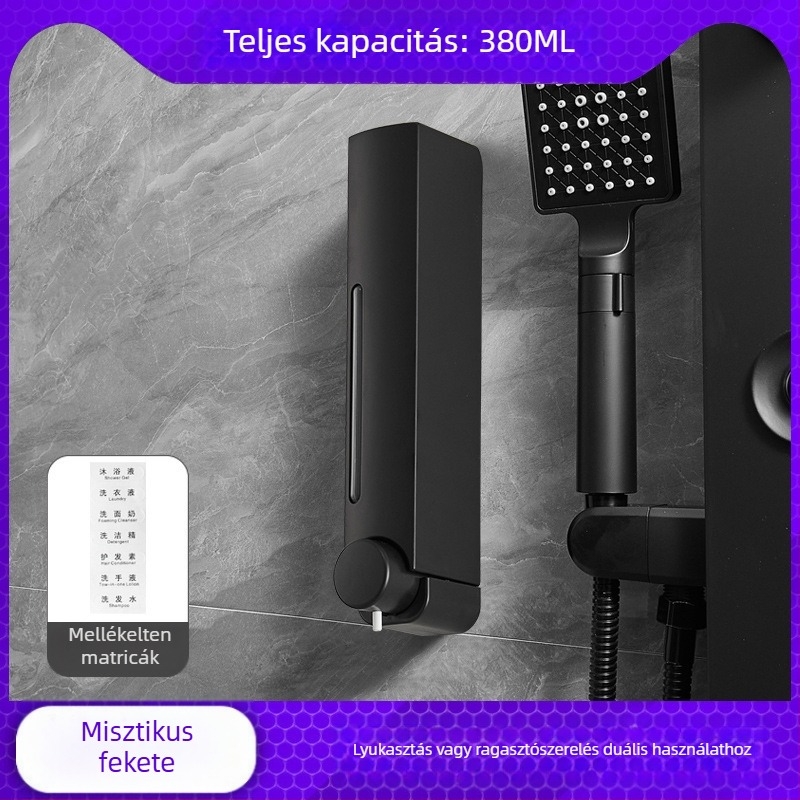 Csavarozás nélküli falra szerelhető szappanadagoló, kézi nyomásos működés, ABS anyag, oxidált felület, modern minimalista stílus