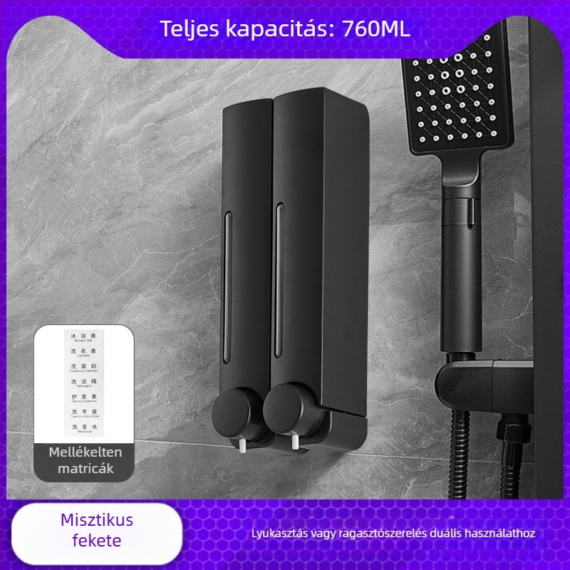 Csavarozás nélküli falra szerelhető szappanadagoló, kézi nyomásos működés, ABS anyag, oxidált felület, modern minimalista stílus