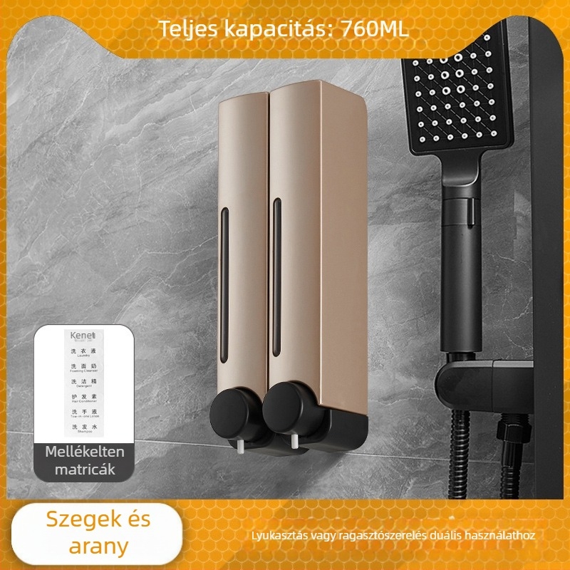 Csavarozás nélküli falra szerelhető szappanadagoló, kézi nyomásos működés, ABS anyag, oxidált felület, modern minimalista stílus