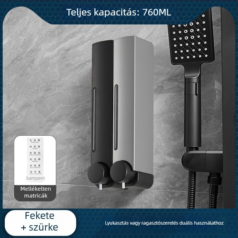 Csavarozás nélküli falra szerelhető szappanadagoló, kézi nyomásos működés, ABS anyag, oxidált felület, modern minimalista stílus