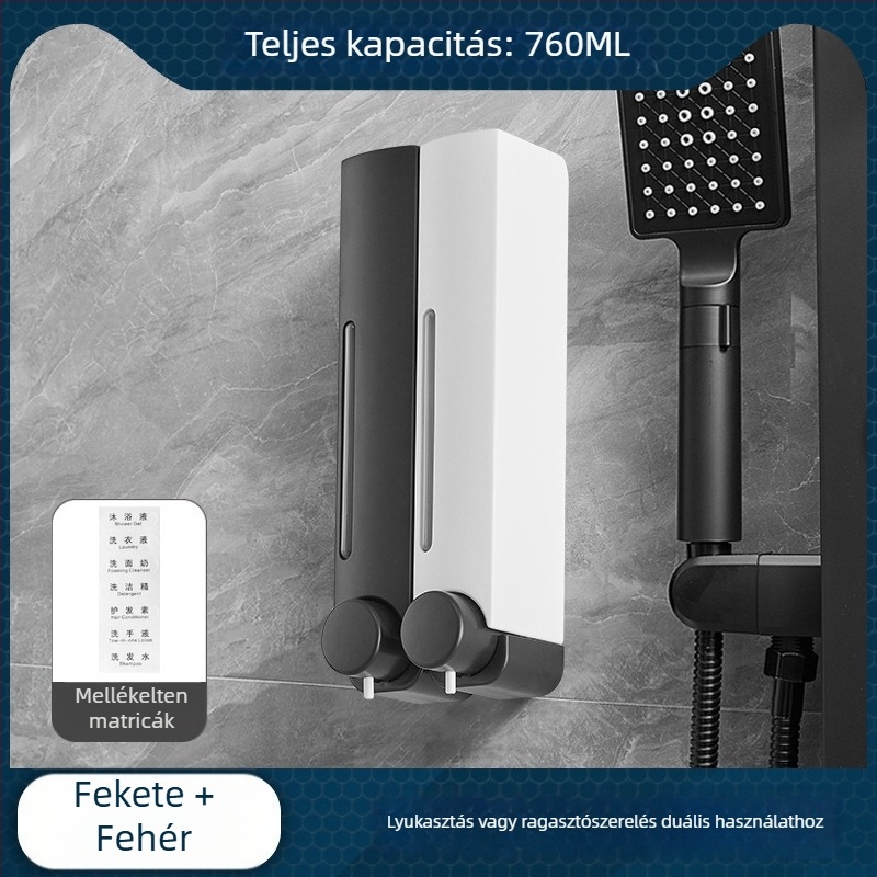 Csavarozás nélküli falra szerelhető szappanadagoló, kézi nyomásos működés, ABS anyag, oxidált felület, modern minimalista stílus