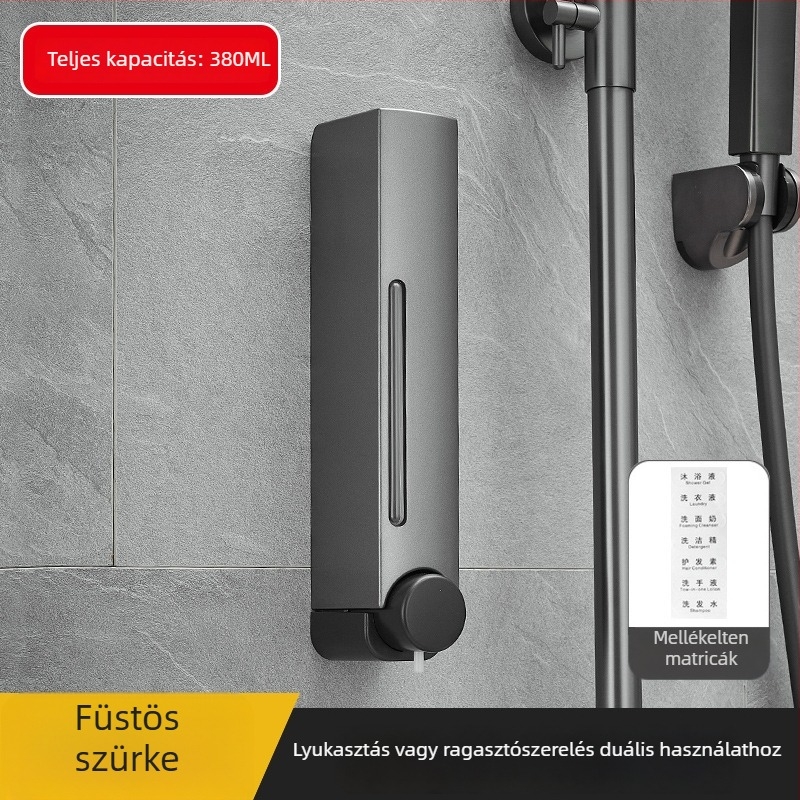 Csavarozás nélküli falra szerelhető szappanadagoló, kézi nyomásos működés, ABS anyag, oxidált felület, modern minimalista stílus