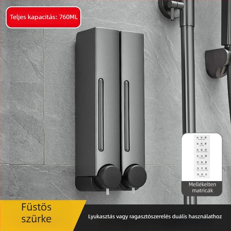 Csavarozás nélküli falra szerelhető szappanadagoló, kézi nyomásos működés, ABS anyag, oxidált felület, modern minimalista stílus