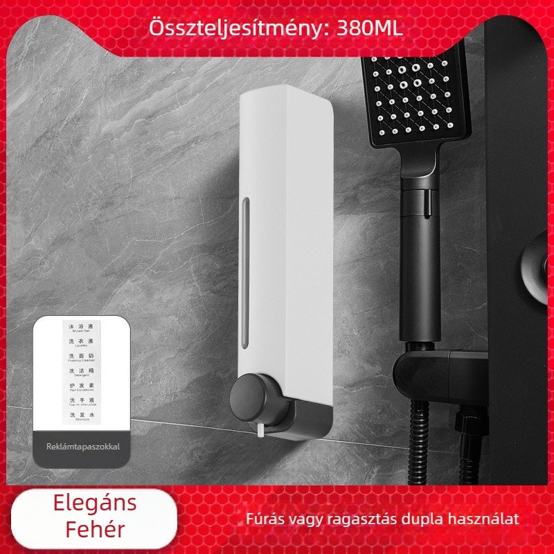 Fúrás nélküli falra szerelhető szappanadagoló – ABS, kézi nyomásos működés, oxidációs felület, modern minimál stílus, fürdőszobába és konyhába