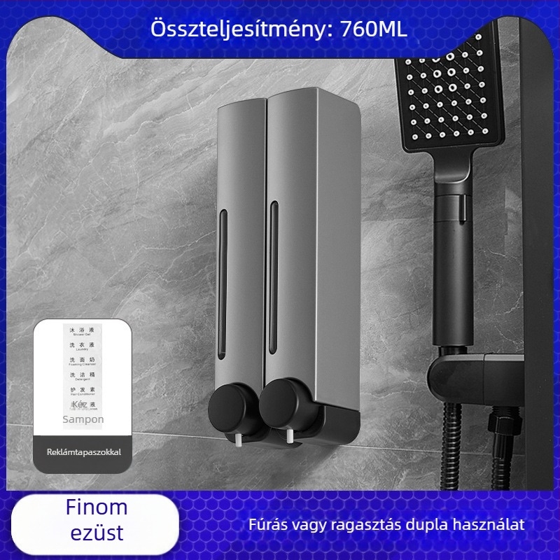 Fúrás nélküli falra szerelhető szappanadagoló – ABS, kézi nyomásos működés, oxidációs felület, modern minimál stílus, fürdőszobába és konyhába