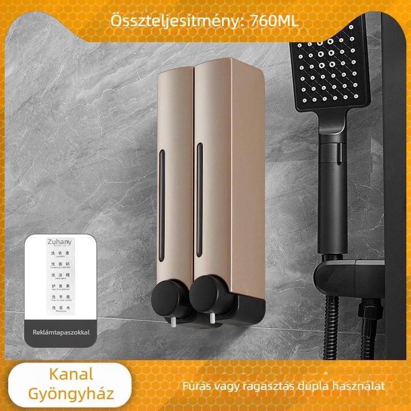 Fúrás nélküli falra szerelhető szappanadagoló – ABS, kézi nyomásos működés, oxidációs felület, modern minimál stílus, fürdőszobába és konyhába