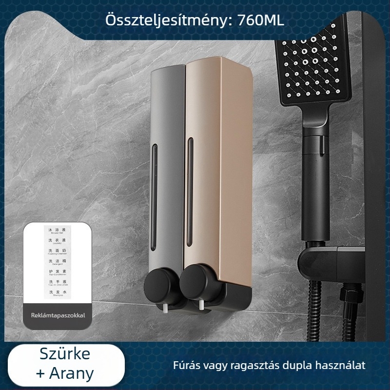 Fúrás nélküli falra szerelhető szappanadagoló – ABS, kézi nyomásos működés, oxidációs felület, modern minimál stílus, fürdőszobába és konyhába