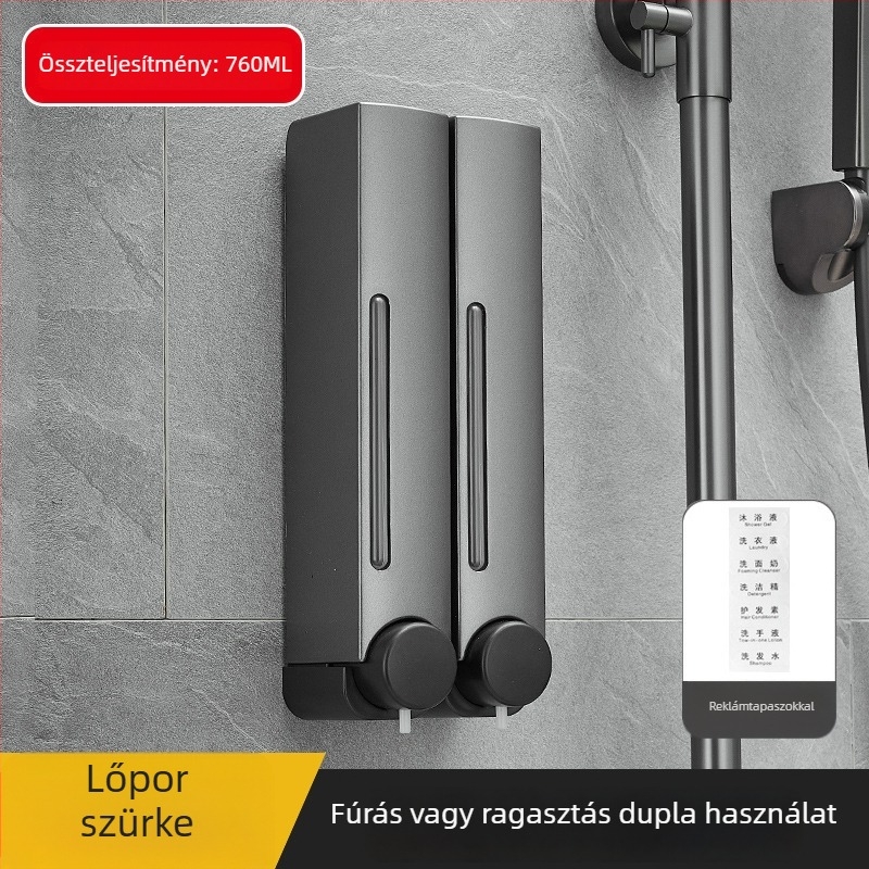 Fúrás nélküli falra szerelhető szappanadagoló – ABS, kézi nyomásos működés, oxidációs felület, modern minimál stílus, fürdőszobába és konyhába