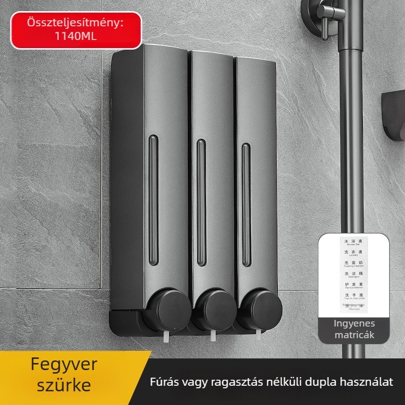 Fúrás nélküli falra szerelhető szappanadagoló – ABS, kézi nyomásos működés, oxidációs felület, modern minimál stílus, fürdőszobába és konyhába