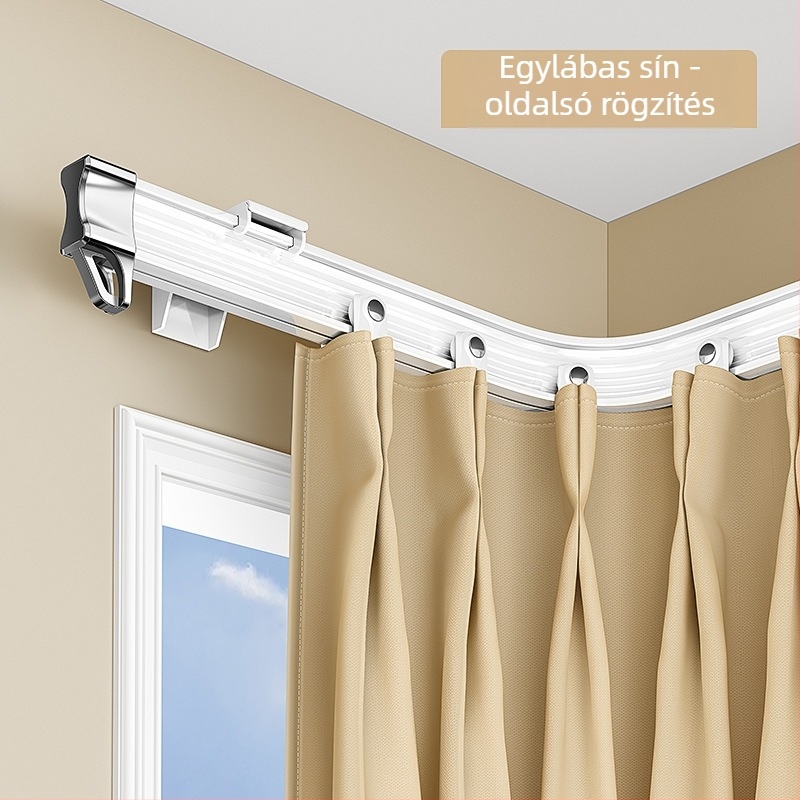 Rugalmas függönyvezető fix tartókkal U-alakú ablakhoz és L-alakú függönyrúddal, felső szerelés