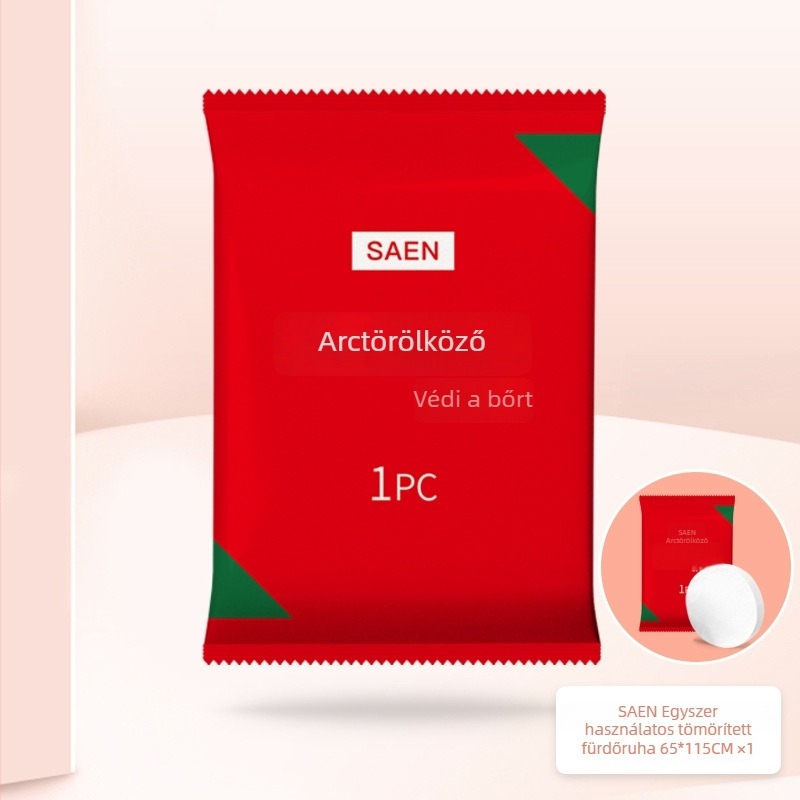 Egyszer használatos tömörített törölköző utazáshoz, növényi rostokból, több mint 50 g, egyedi csomagolásban, hordozható