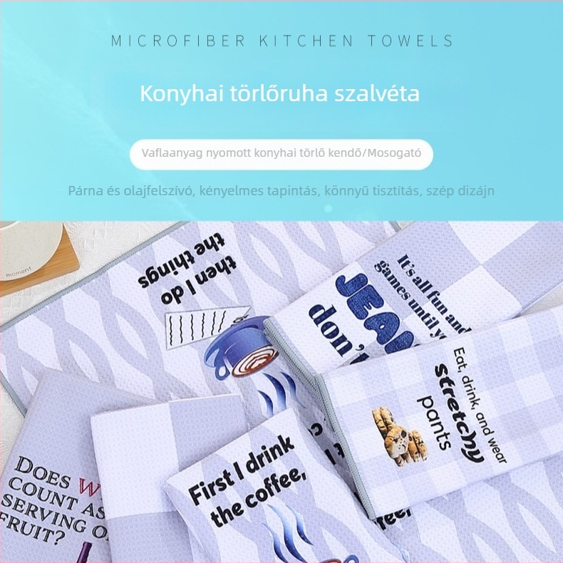 Lemian konyhai törlőkendő ultrafin rostból, 21s fonal, nyomtatott minta, 50–80 g