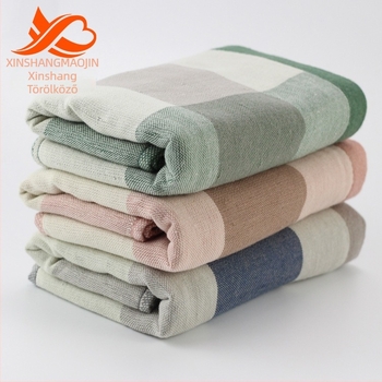Gázas törölköző, 100% pamutból, kétoldalas kockás mintázat, jacquard szövés, 32s fonal, 300–400 g