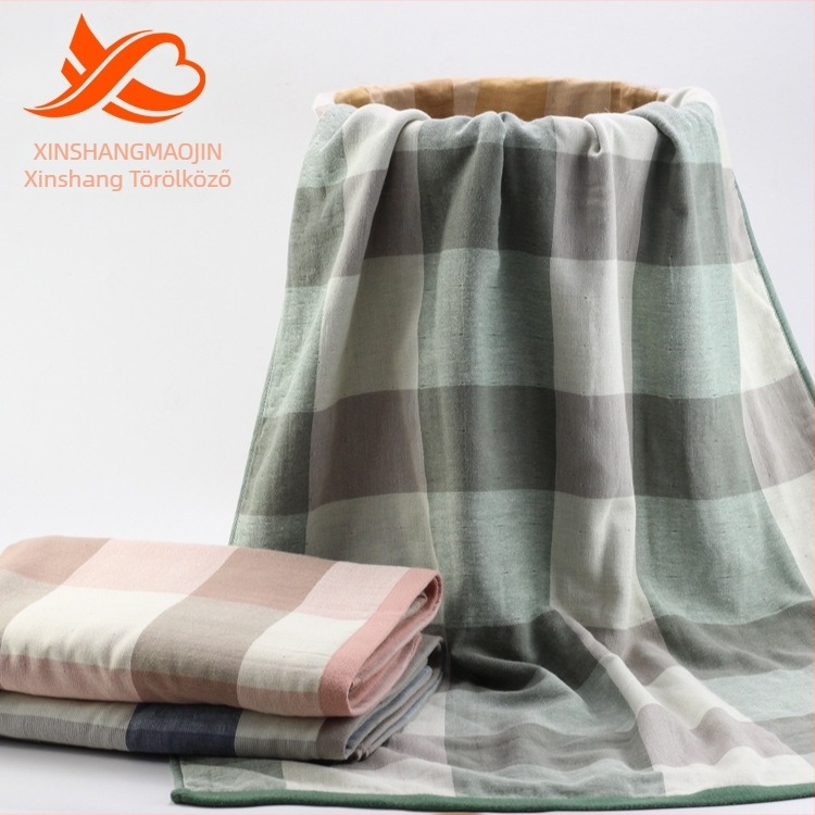 Gázas törölköző, 100% pamutból, kétoldalas kockás mintázat, jacquard szövés, 32s fonal, 300–400 g