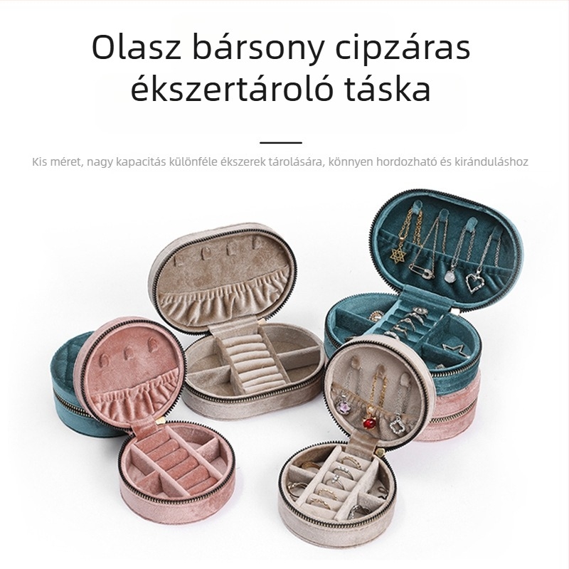 Olasz bársonyos ékszerdoboz – mini tároló doboz cipzárral