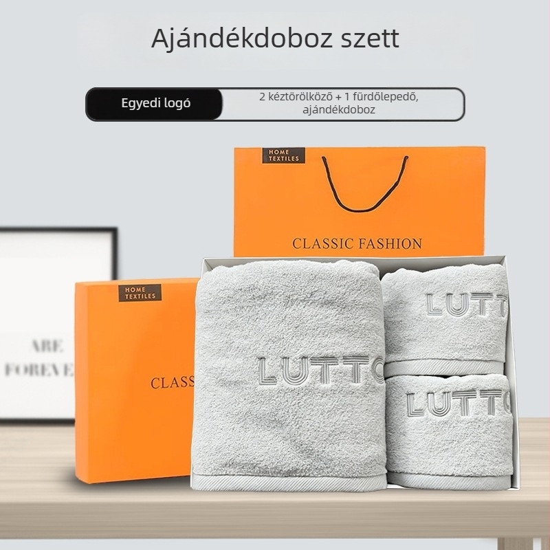 Ajándék törölköző készlet, 100% pamut, egyedi hímzés, ajándékcsomagolás, 200 g+ minden törölközőn, 32s fonal