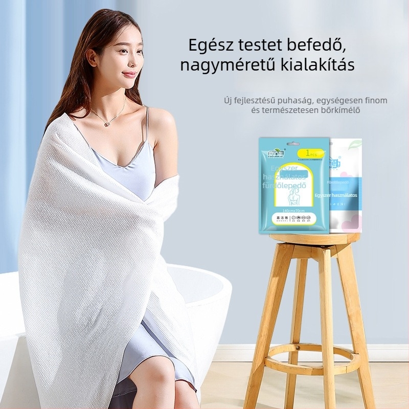 Egyszer használható utazási készlet: egyedi csomagolású törölköző, puha és nedvszívó, nem szőtt anyag, pamut alapanyag, egyszerű szövés, egy alkalomra használható