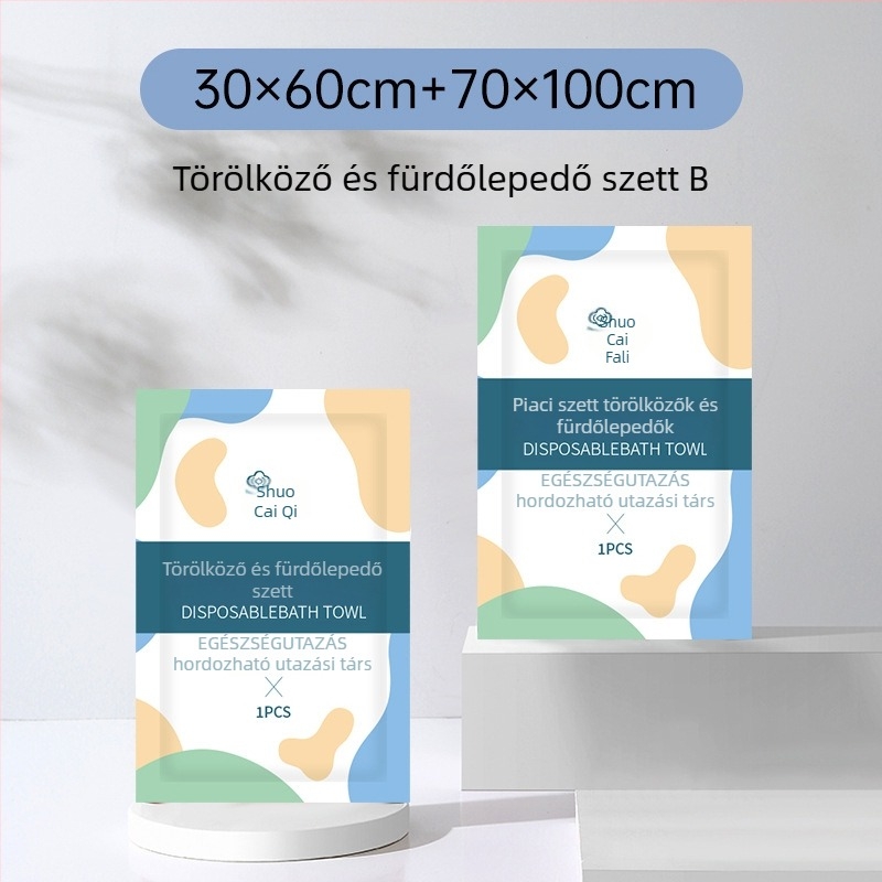Utazáshoz tervezett egyszer használatos törölköző szett, egyedi csomagolásban, 100% nem szőtt anyag, gyors nedvszívás 0–5 mp