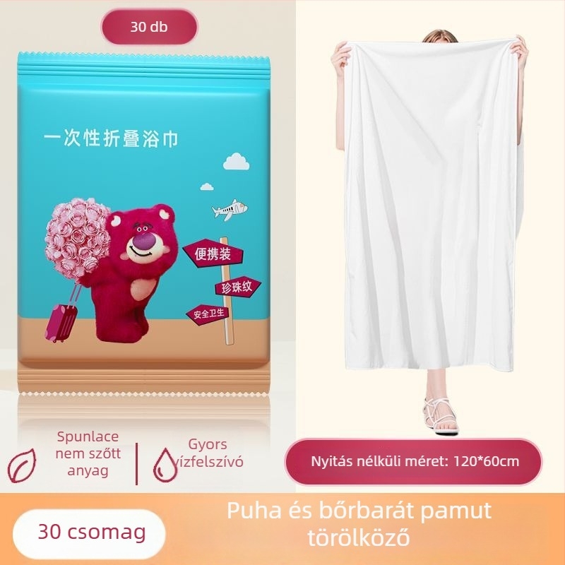 Egyszer használatos vastagított fürdőlepedők nagy tételben, szállodák, panziók és szépségszalonok számára; anyag: fa rost; fő összetevők: mulberry selyem; nedvszívó 0–5 s; kettős használat – száraz/ nedves