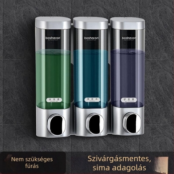 Fali szerelhető folyadék adagoló kézi nyomású működtetéssel, műanyag, furattalan szerelés, fürdőszoba vagy konyha