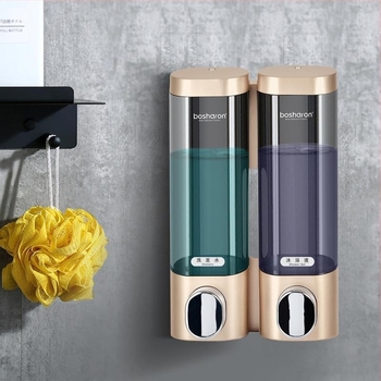 Fali szerelhető folyadék adagoló kézi nyomású működtetéssel, műanyag, furattalan szerelés, fürdőszoba vagy konyha