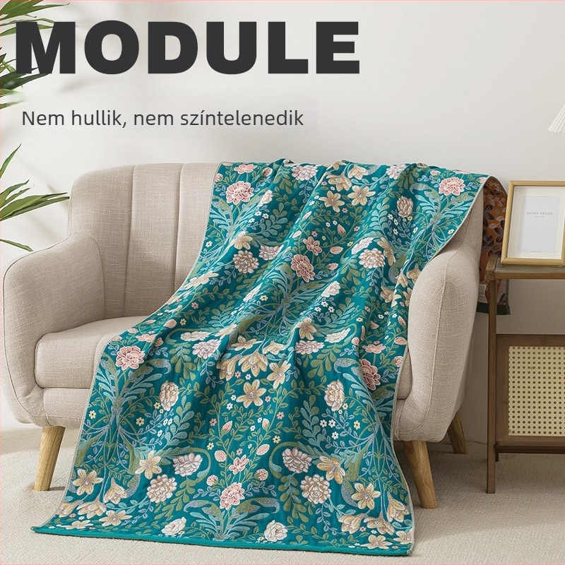 Pamut géz fürdőlepedő, 99% pamut, reaktív nyomtatás, táj motívum, pásztor-stílus, kültéri sál-pléd