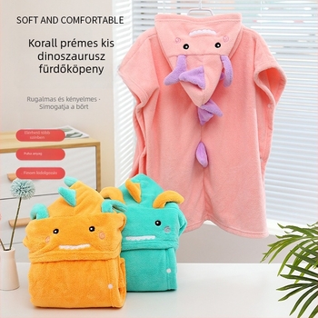Kapucnis viselhető babapárna törölköző dinoszaurusz mintával, korall plüss anyag, nedvszívó, 200–300 g, 40 fonalat, varrás, testreszabás elérhető