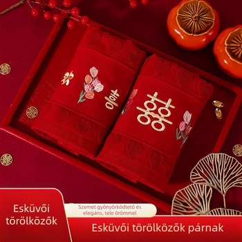 Piros 100% pamut esküvői arctörölközők – párnak