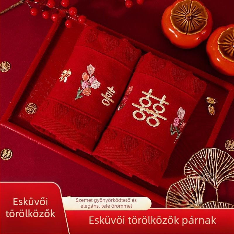 Piros 100% pamut esküvői arctörölközők – párnak