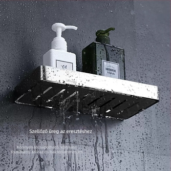 Rozsdamentes acél sarokpolc fürdőszobára, fan-alakú, egyetlen réteg, teherbírás 20 kg, felületkezelés: elektrolitikus bevonat/festés