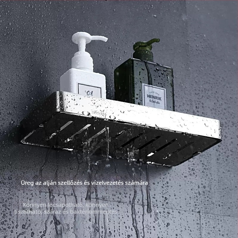 Rozsdamentes acél fürdőszobai sarokpolc, egyetlen réteg, ventilátor alakú kialakítás, teherbírás 20 kg, felületkezelés elektropolírozás/festés