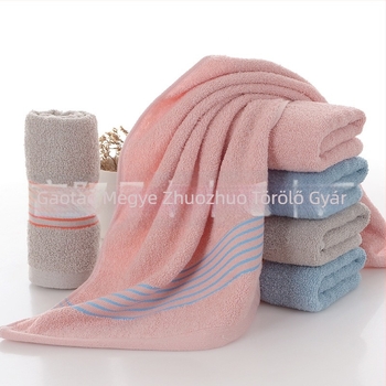 Pamut törölköző, 100 g, egyszálas fonal, jacquard és sima szövés, nedvességfelszívás 11–15 mp