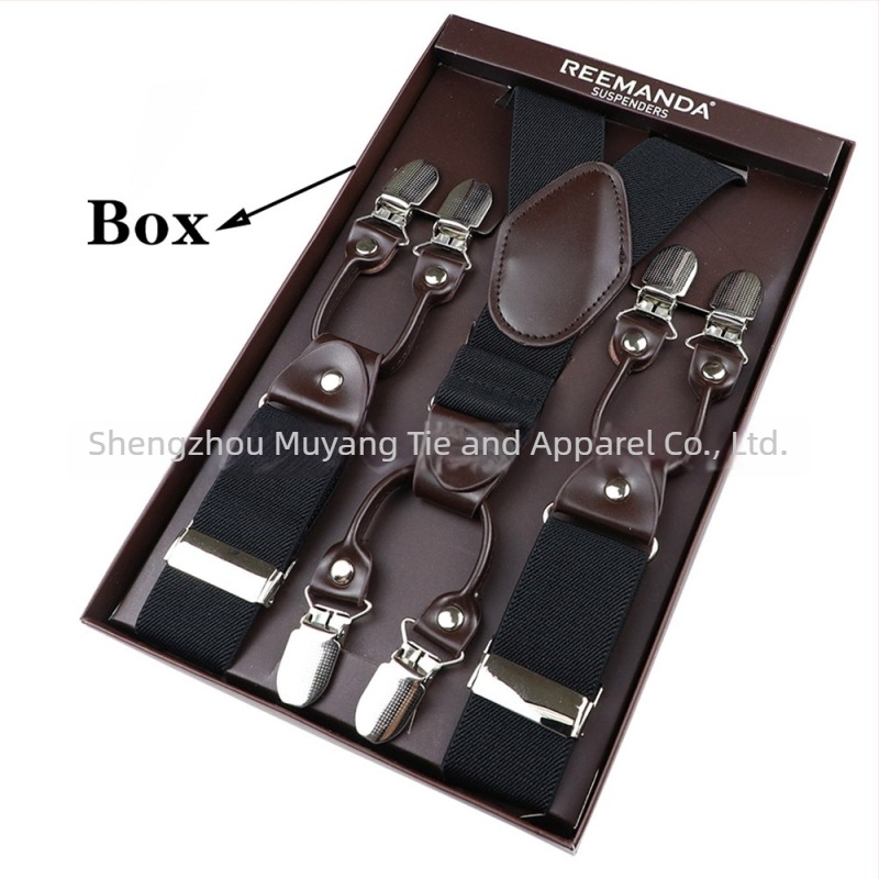 Uniszex nadrágtartók keresztezett hátsó kivitelben, hat csattal, elasztikus és állítható hosszúságú, poliészter fonalból gumiszalaggal