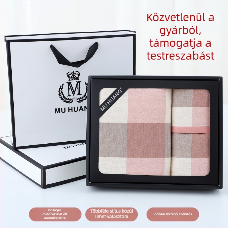 Ajándék törölközőkészlet díszdobozban — 100% pamut, kiváló nedvszívó képesség, nem hullik ki szál, otthoni használatra, ideális céges ajándéknak; testreszabható (hímzés vagy logónyomás)