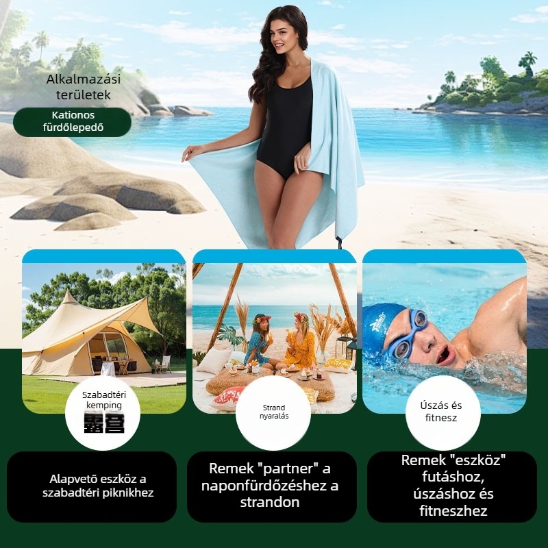 Fürdő- és strandtörölköző ultrafin szálakból, kétoldalas velúr, gyorsan szárad, nedvszívó, UV védelem, 200–300 g