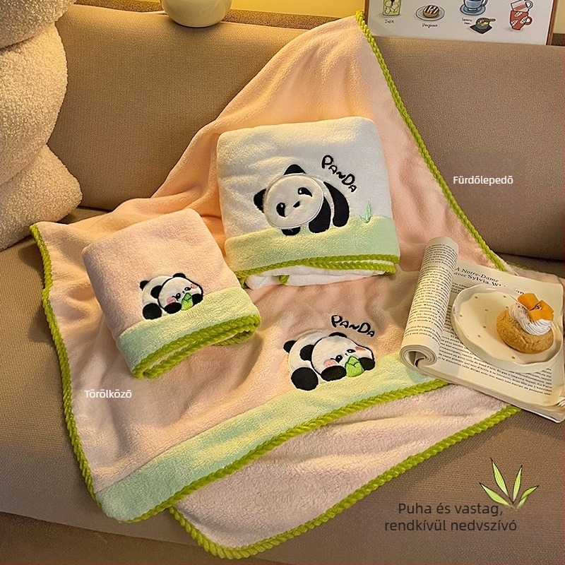 Aranyos Panda fürdőlepedő korall polár anyagból, nedvszívó és vastag, nagy méretű felnőtteknek, wrap-around kialakítással