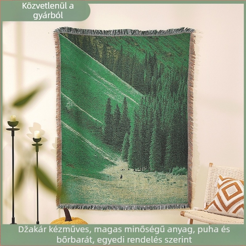 Tájkép jacquard takaró - Poliészter, 1000–1499 g, Premium INS stílus, Összes évszak, kültéri kemping és kanapé takaró