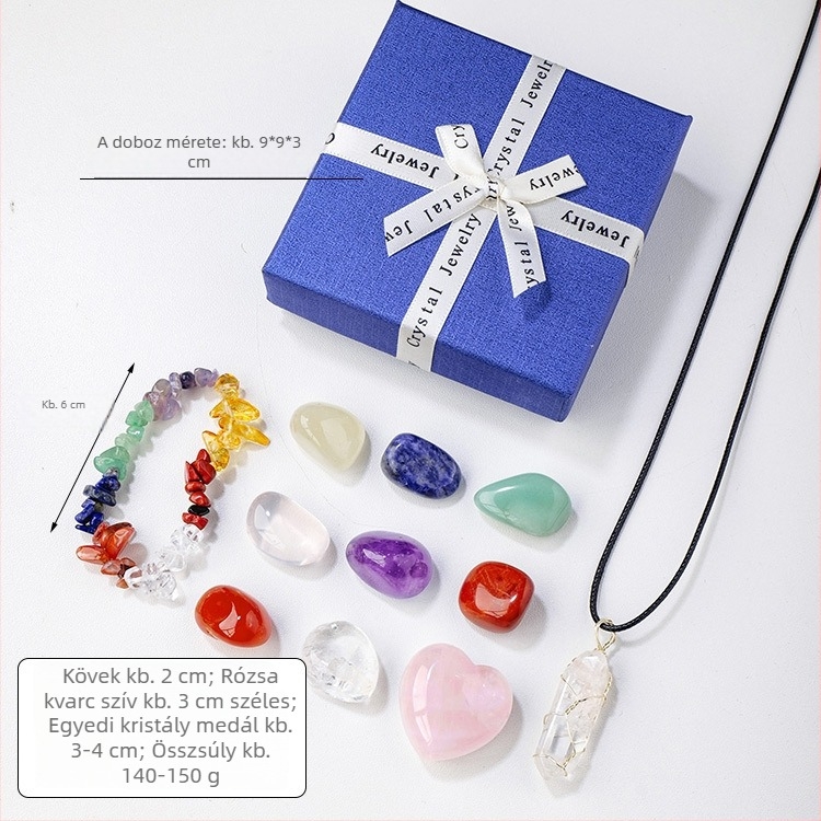 Runyang kristálykő készlet szív alakú és hexagonális prismás medálokkal, ajándékdobozban – modern stílus