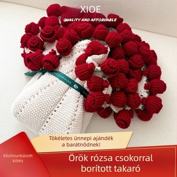 Horgolt virágos takaró, csíkos pamut, kézzel készített, könnyed luxus stílus, súlya kevesebb mint 300 g