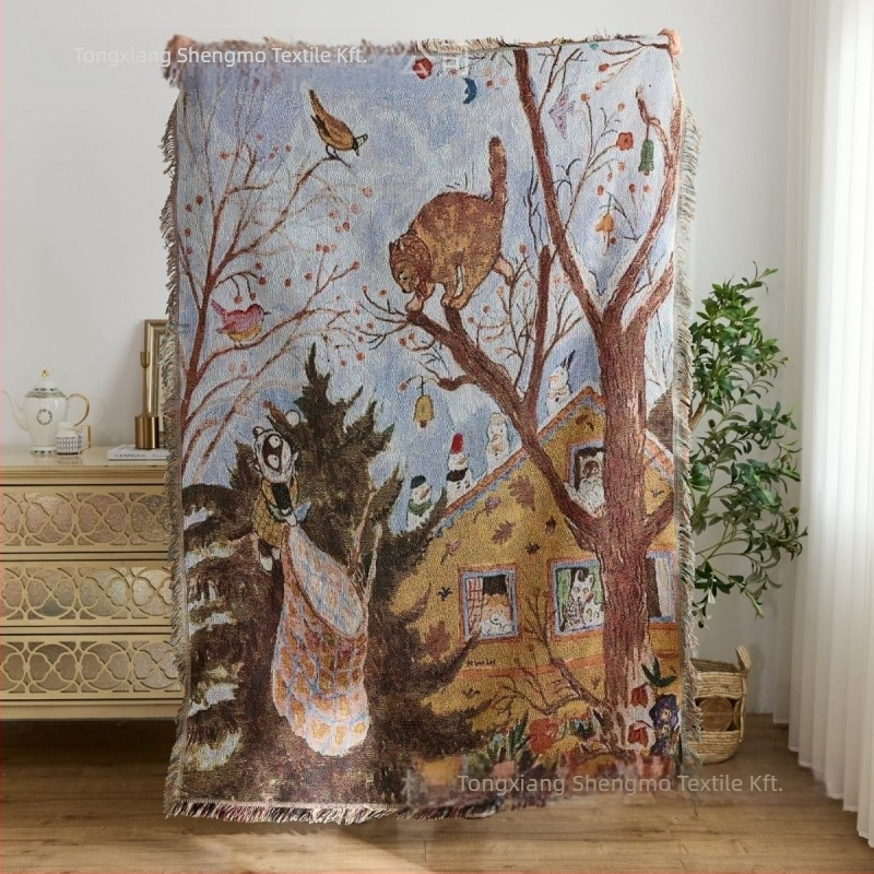 Új gyógyító jellegű szövött jacquard takaró – gobelin, poliészter, 800–999 g, rajzolt minta, minden évszakra, testreszabható
