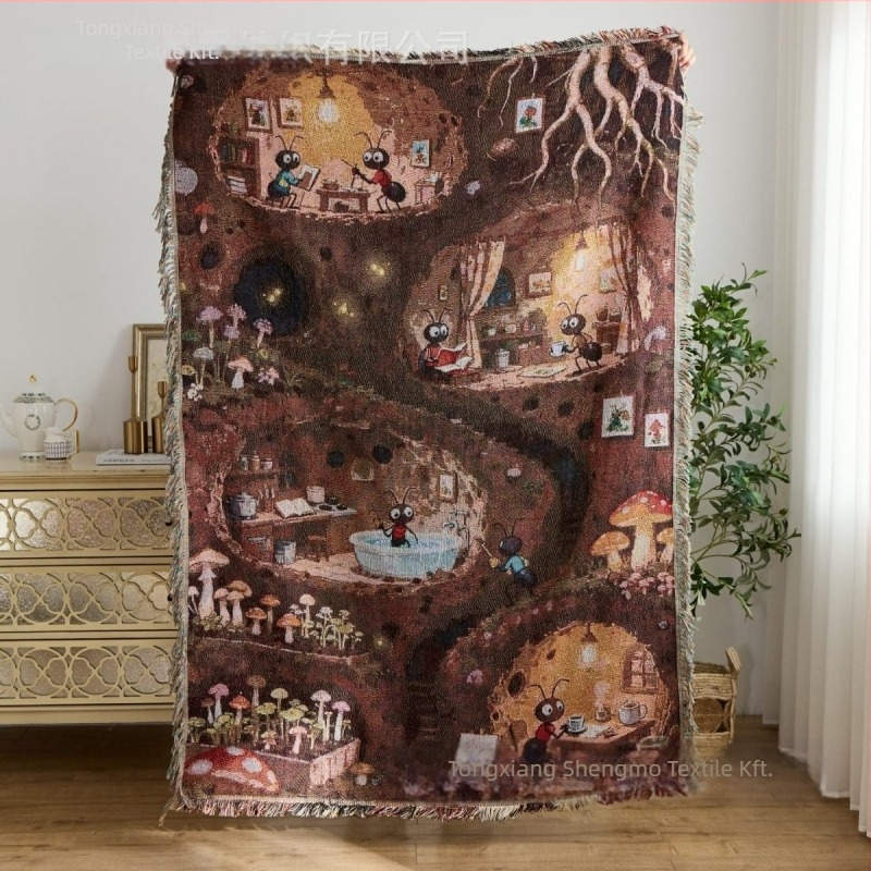 Új gyógyító jellegű szövött jacquard takaró – gobelin, poliészter, 800–999 g, rajzolt minta, minden évszakra, testreszabható