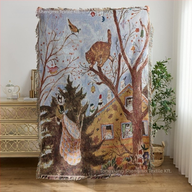 Új gyógyító jellegű szövött jacquard takaró – gobelin, poliészter, 800–999 g, rajzolt minta, minden évszakra, testreszabható