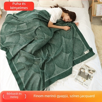 Gyapjú-kasmír jacquard kötött pléd, geometrikus minta, utazó pléd, négy évszakos kényelem