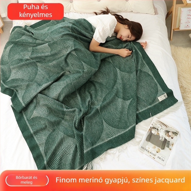 Gyapjú-kasmír jacquard kötött pléd, geometrikus minta, utazó pléd, négy évszakos kényelem