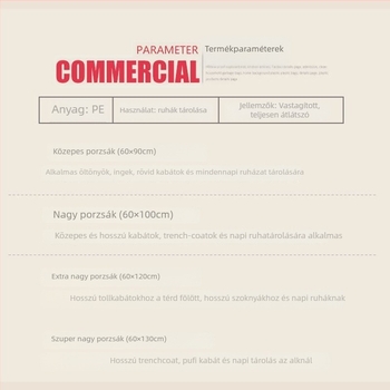 Ruhafedő borítás műanyagból, átlátszó, akasztóval, ruhákhoz – por- és nedvesség elleni védelem