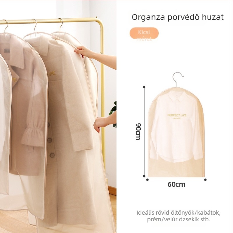Organza ruhafedő porvédő – modern minimalista stílus, pormentes védelem paltohoz és öltönyhöz