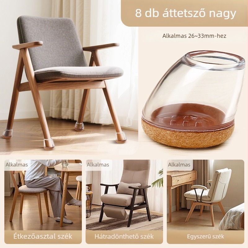 Asztal- és szék lábvédők – kör alakúak, TPE + nem szőtt textil, csendes és kopásálló, modern minimalist stílus, 15–20°-os döntött székekhez.