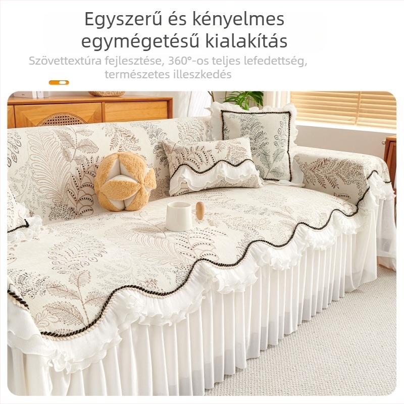 Chenille kanapévédő huzat moduláris kanapéhoz, doily él, egyszerű stílus, porvédő huzat